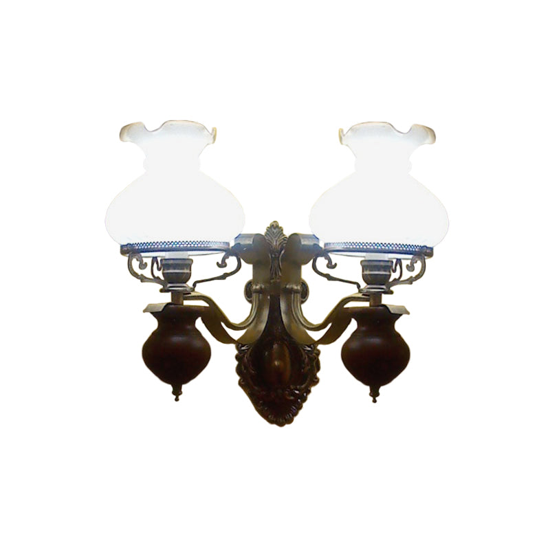 Pastoral Handmade Jug Wall Sconce 1/2-Head Opaline Ribbed Glass Wall Mount Light Fixture in Bronze Clearhalo 'Wall Lamps & Sconces' 'Wall Lights' Lighting' 785848