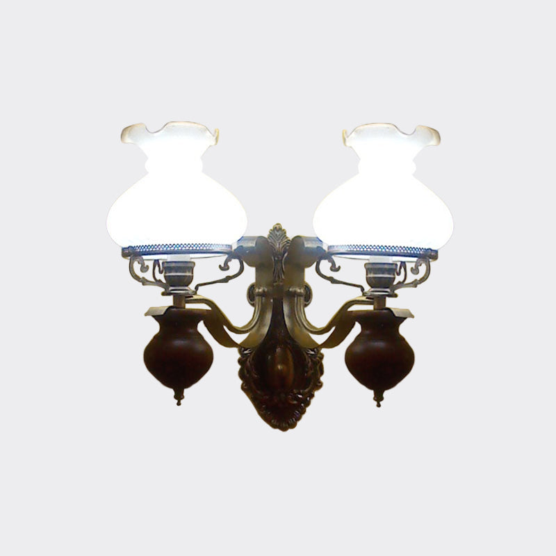 Pastoral Handmade Jug Wall Sconce 1/2-Head Opaline Ribbed Glass Wall Mount Light Fixture in Bronze Clearhalo 'Wall Lamps & Sconces' 'Wall Lights' Lighting' 785849