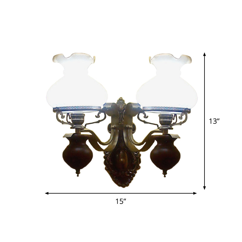 Pastoral Handmade Jug Wall Sconce 1/2-Head Opaline Ribbed Glass Wall Mount Light Fixture in Bronze Clearhalo 'Wall Lamps & Sconces' 'Wall Lights' Lighting' 785850