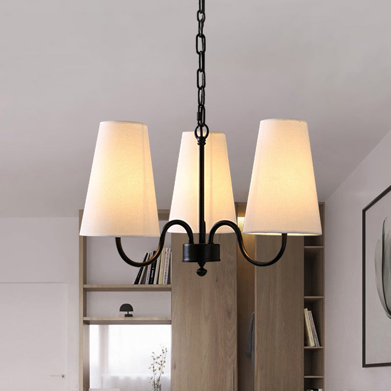 3/5 Bulbs Chandelier Lighting Fixture Rural Living Room Pendant Lamp with Conical Fabric Shade in Black Clearhalo 'Ceiling Lights' 'Chandeliers' Lighting' options 785899