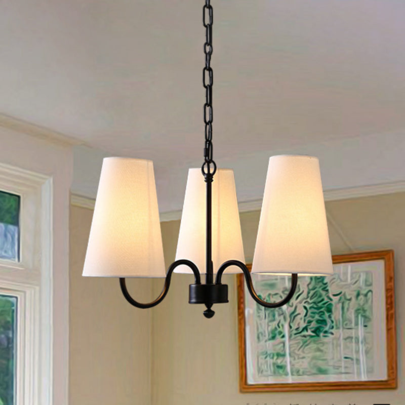 3/5 Bulbs Chandelier Lighting Fixture Rural Living Room Pendant Lamp with Conical Fabric Shade in Black Clearhalo 'Ceiling Lights' 'Chandeliers' Lighting' options 785901