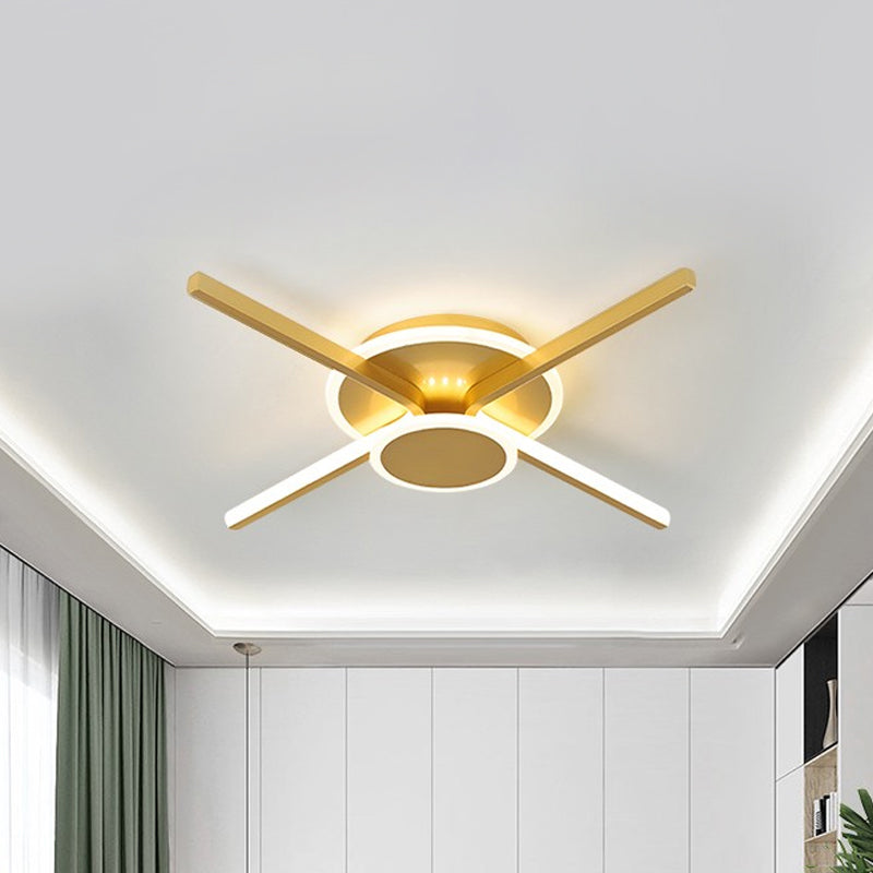 Minimalist Cross Flush Light Fixture Acrylic Bedroom 19.5"/24.5" Wide LED Ceiling Mount Lighting in Gold, Warm/White Light Gold Clearhalo 'Ceiling Lights' 'Close To Ceiling Lights' 'Close to ceiling' 'Flush mount' Lighting' 785908