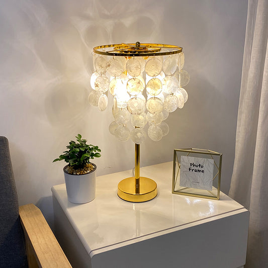 Cascading Shell Table Light Postmodern 1 Head White Nightstand Lamp with Gold Rod Arm Gold Clearhalo 'Lamps' 'Table Lamps' Lighting' 785937