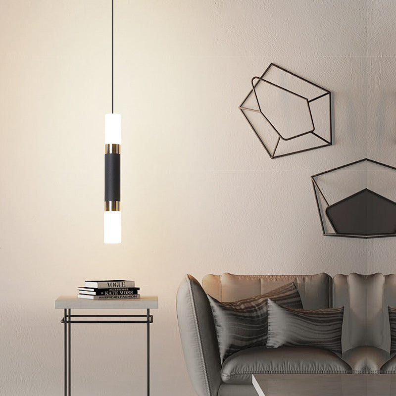 Tube Bedside Pendulum Light Iron Minimalist 10"/12"/12.5" High LED Hanging Pendant in Black, Warm/White Light Black 12.5" Clearhalo 'Ceiling Lights' 'Modern Pendants' 'Modern' 'Pendant Lights' 'Pendants' Lighting' 785973