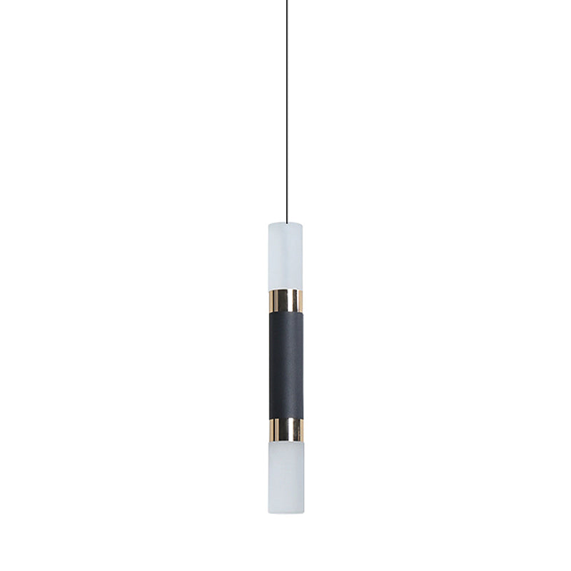 Tube Bedside Pendulum Light Iron Minimalist 10"/12"/12.5" High LED Hanging Pendant in Black, Warm/White Light Clearhalo 'Ceiling Lights' 'Modern Pendants' 'Modern' 'Pendant Lights' 'Pendants' Lighting' 785974