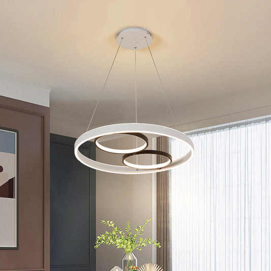 Minimalism LED Chandelier Lamp Black and White Circular Hanging Light Kit with Acrylic Frame, Warm/White Light White Clearhalo 'Ceiling Lights' 'Chandeliers' 'Modern Chandeliers' 'Modern' Lighting' 786019