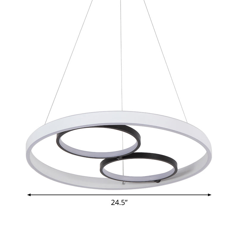 Minimalism LED Chandelier Lamp Black and White Circular Hanging Light Kit with Acrylic Frame, Warm/White Light Clearhalo 'Ceiling Lights' 'Chandeliers' 'Modern Chandeliers' 'Modern' Lighting' 786022