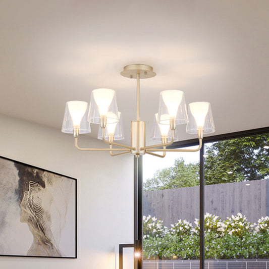 Tapered Shade Chandelier Contemporary Acrylic 6 Lights Dining Table Ceiling Pendant in Gold with Frosted Cone Insert Gold Clearhalo 'Ceiling Lights' 'Chandeliers' 'Modern Chandeliers' 'Modern' Lighting' 786023