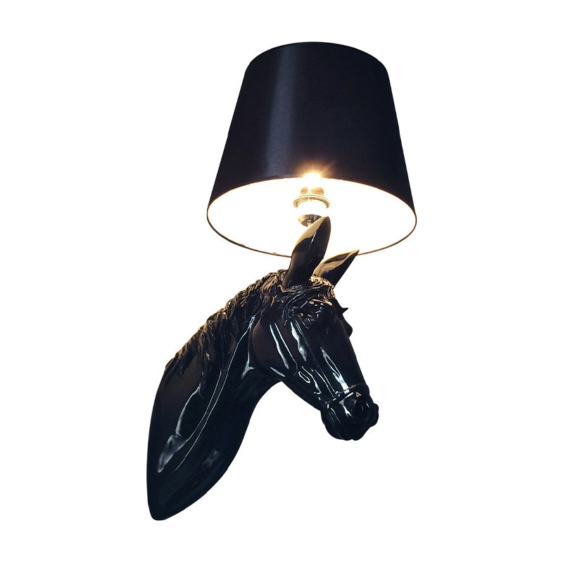 Resin Horse Head Wall Lighting Countryside 1 Head Passage Sconce Light with Conical Lampshade in Black/White Clearhalo 'Wall Lamps & Sconces' 'Wall Lights' Lighting' 786029