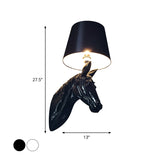 Resin Horse Head Wall Lighting Countryside 1 Head Passage Sconce Light with Conical Lampshade in Black/White Clearhalo 'Wall Lamps & Sconces' 'Wall Lights' Lighting' 786030