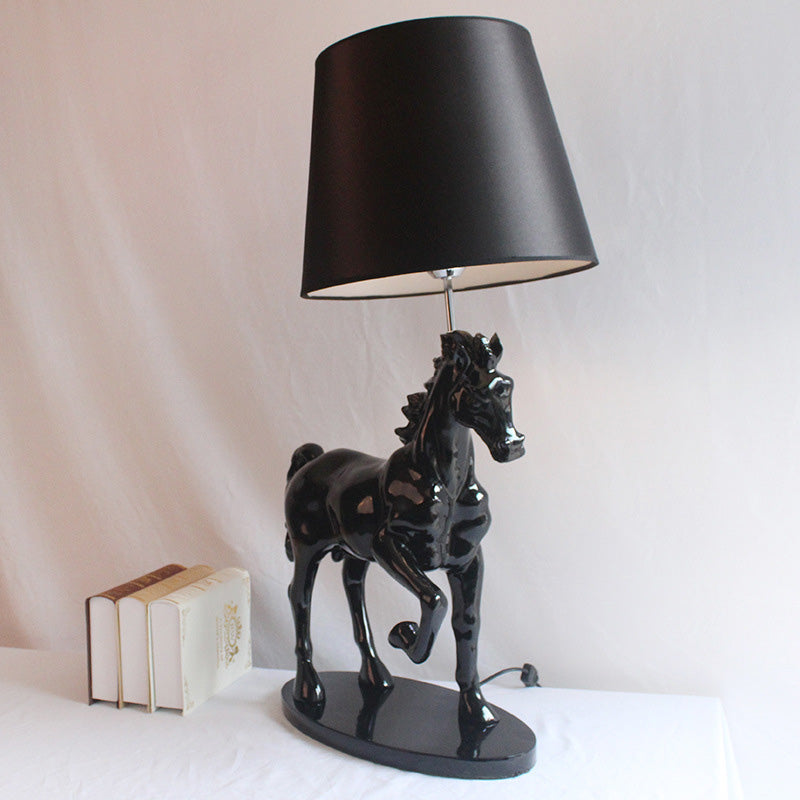 Black Steed Nightstand Light Retro Resin Single Bedside Table Lamp with Cone Fabric Shade Clearhalo 'Lamps' 'Table Lamps' Lighting' 786036