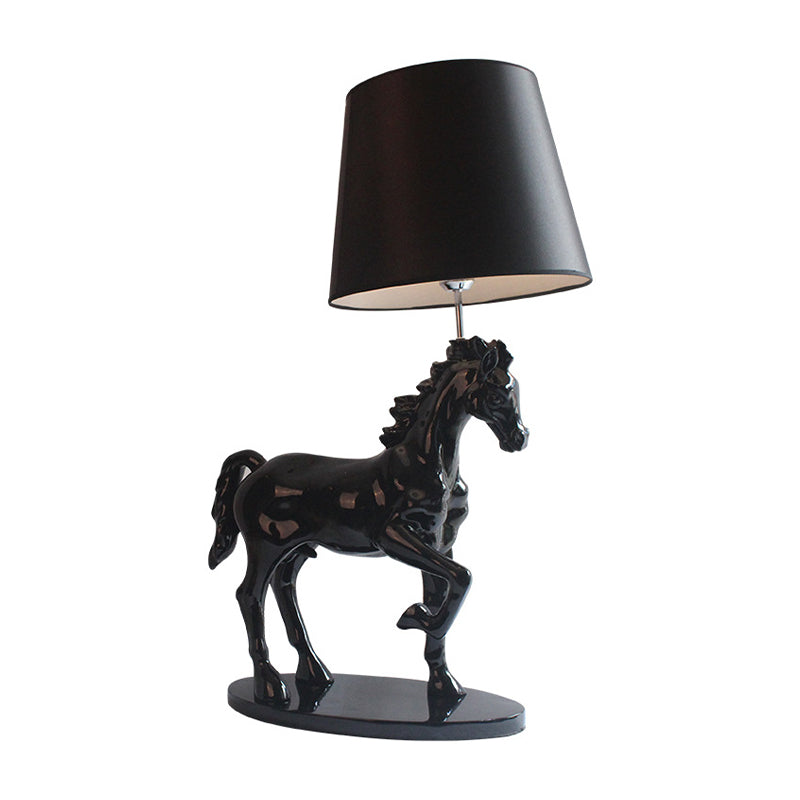 Black Steed Nightstand Light Retro Resin Single Bedside Table Lamp with Cone Fabric Shade Clearhalo 'Lamps' 'Table Lamps' Lighting' 786037