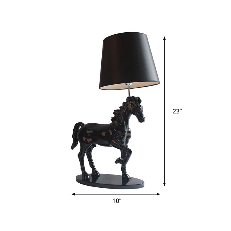 Black Steed Nightstand Light Retro Resin Single Bedside Table Lamp with Cone Fabric Shade Clearhalo 'Lamps' 'Table Lamps' Lighting' 786038