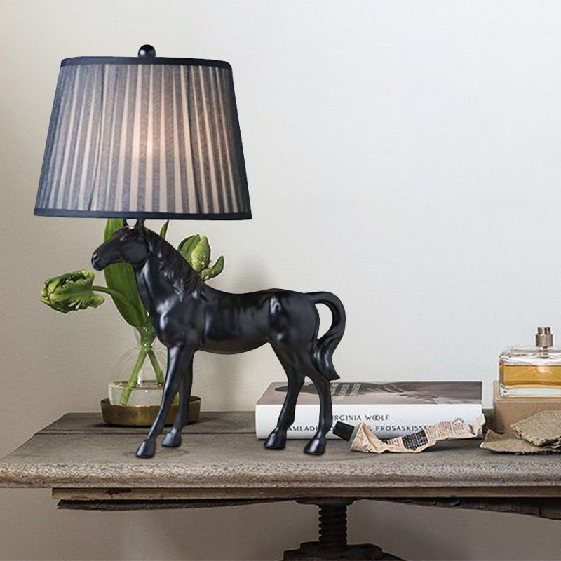 Steed Parlor Night Lamp Rustic Resin 1 Bulb Black Table Light with Gathered Fabric Lamp Shade Clearhalo 'Lamps' 'Table Lamps' Lighting' 786040