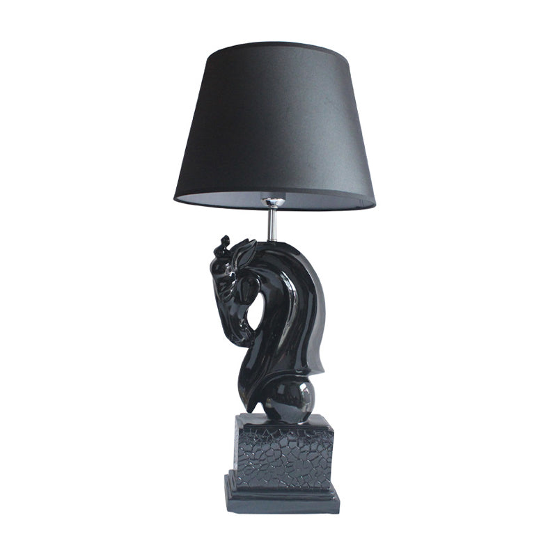 Resin Black/White Night Lamp Steed Head Single Bulb Rural Table Light with Cone Fabric Shade Clearhalo 'Lamps' 'Table Lamps' Lighting' 786062