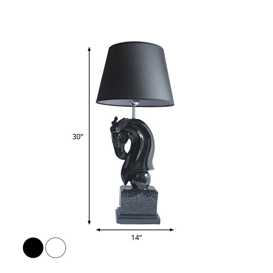 Resin Black/White Night Lamp Steed Head Single Bulb Rural Table Light with Cone Fabric Shade Clearhalo 'Lamps' 'Table Lamps' Lighting' 786063