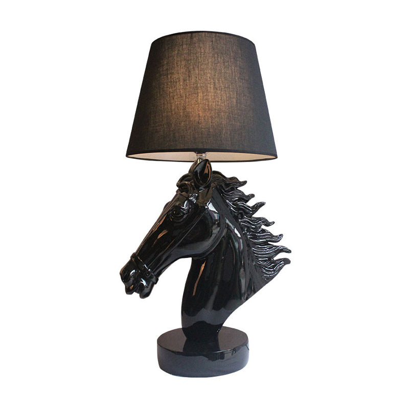 Polished Gold/Black Steed Head Night Light Farmhouse Resin 1-Light Bedside Table Lamp with Tapered Shade Clearhalo 'Lamps' 'Table Lamps' Lighting' 786070