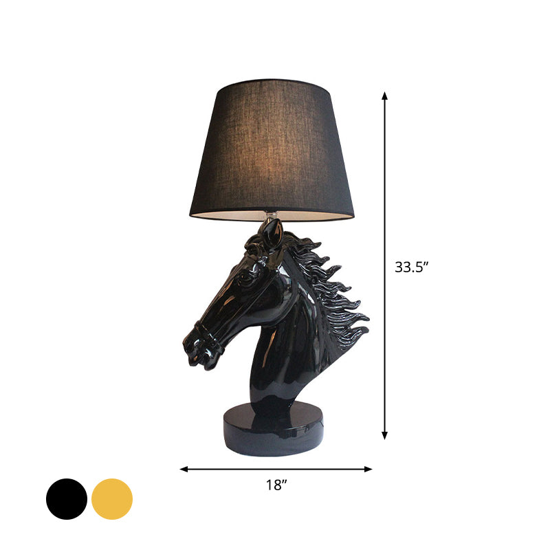 Polished Gold/Black Steed Head Night Light Farmhouse Resin 1-Light Bedside Table Lamp with Tapered Shade Clearhalo 'Lamps' 'Table Lamps' Lighting' 786071