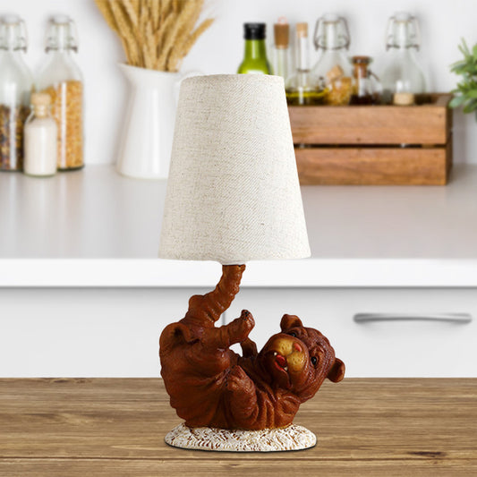 Resin Shar-Pei Dog Table Light Rural 1 Light Bedroom Nightstand Light in Brown with Cone Fabric Shade Clearhalo 'Lamps' 'Table Lamps' Lighting' 786077