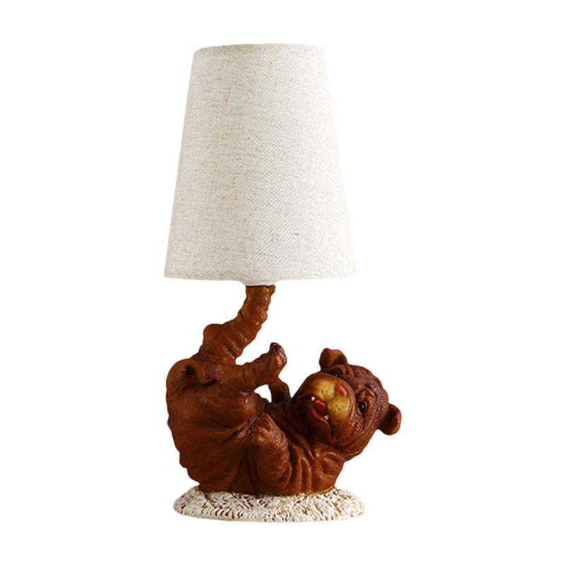 Resin Shar-Pei Dog Table Light Rural 1 Light Bedroom Nightstand Light in Brown with Cone Fabric Shade Clearhalo 'Lamps' 'Table Lamps' Lighting' 786078