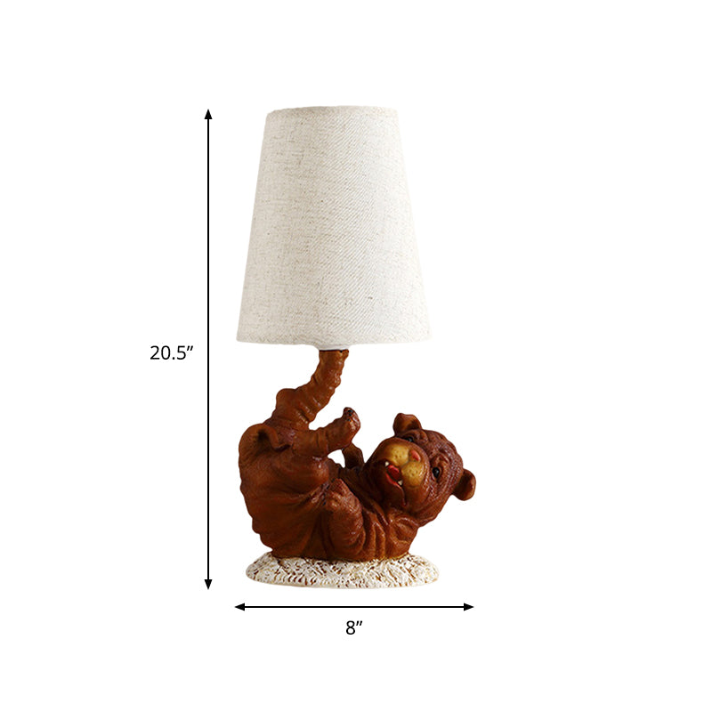 Resin Shar-Pei Dog Table Light Rural 1 Light Bedroom Nightstand Light in Brown with Cone Fabric Shade Clearhalo 'Lamps' 'Table Lamps' Lighting' 786079