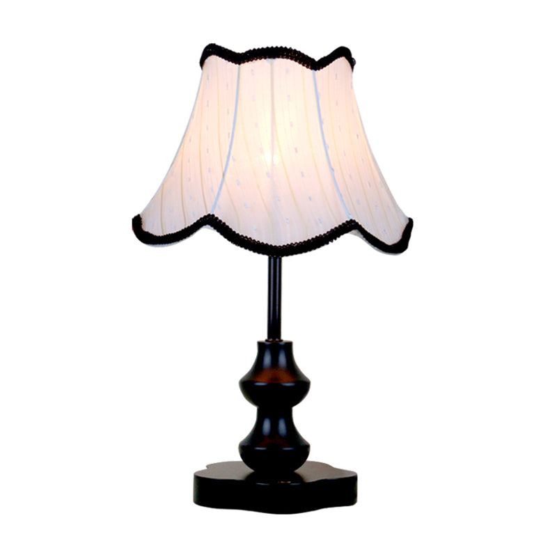 Traditional Flared Night Lamp 1 Head Fabric Nightstand Light with Braided Scalloped Trim in Black Clearhalo 'Lamps' 'Table Lamps' Lighting' 786082