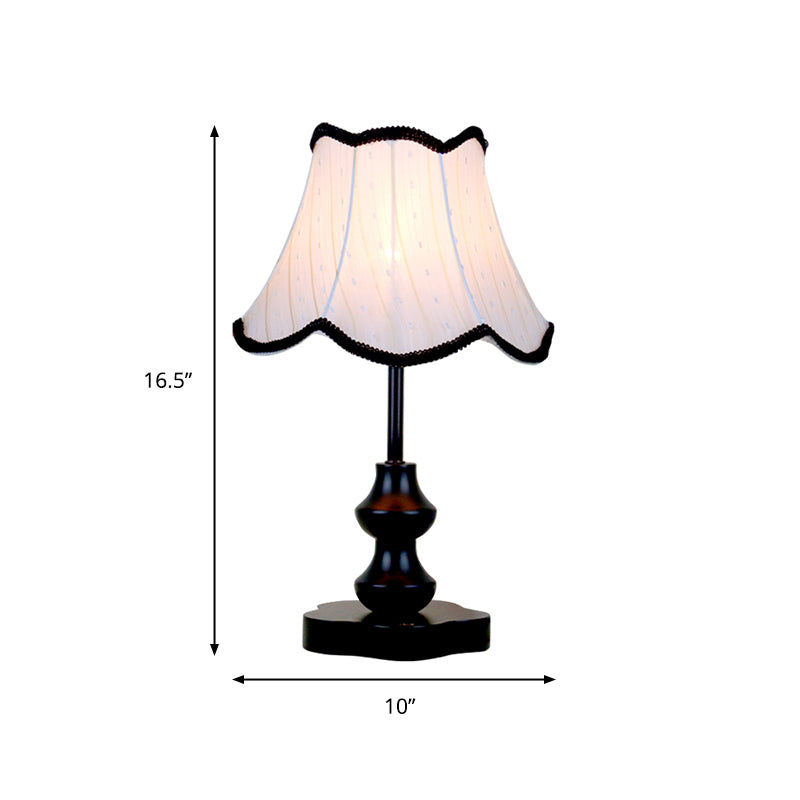 Traditional Flared Night Lamp 1 Head Fabric Nightstand Light with Braided Scalloped Trim in Black Clearhalo 'Lamps' 'Table Lamps' Lighting' 786083