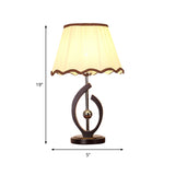 Single Bulb Nightstand Lamp Traditional Scalloped Edge Taper Pleated Fabric Table Light in Beige with Curved Line Base Clearhalo 'Lamps' 'Table Lamps' Lighting' 786091