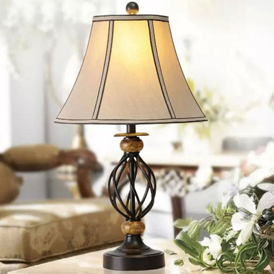 Flare Fabric Table Lamp Countryside 1-Light Living Room Night Light with Black Swirled Cage Base Clearhalo 'Lamps' 'Table Lamps' Lighting' 786093