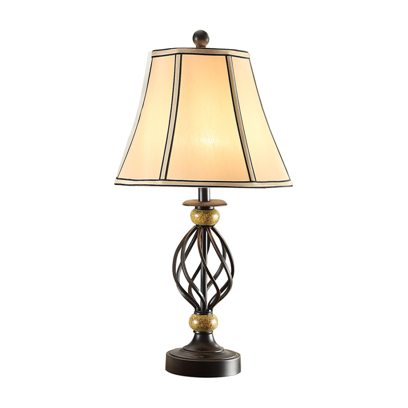 Flare Fabric Table Lamp Countryside 1-Light Living Room Night Light with Black Swirled Cage Base Clearhalo 'Lamps' 'Table Lamps' Lighting' 786094