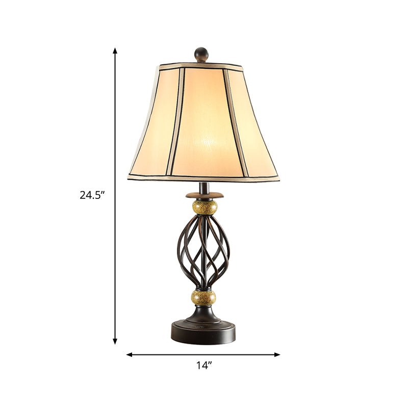 Flare Fabric Table Lamp Countryside 1-Light Living Room Night Light with Black Swirled Cage Base Clearhalo 'Lamps' 'Table Lamps' Lighting' 786095