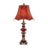 Retro Scallop-Edge Flared Table Light 1 Bulb Swirl Patterned Fabric Night Lamp in Red Clearhalo 'Lamps' 'Table Lamps' Lighting' 786102