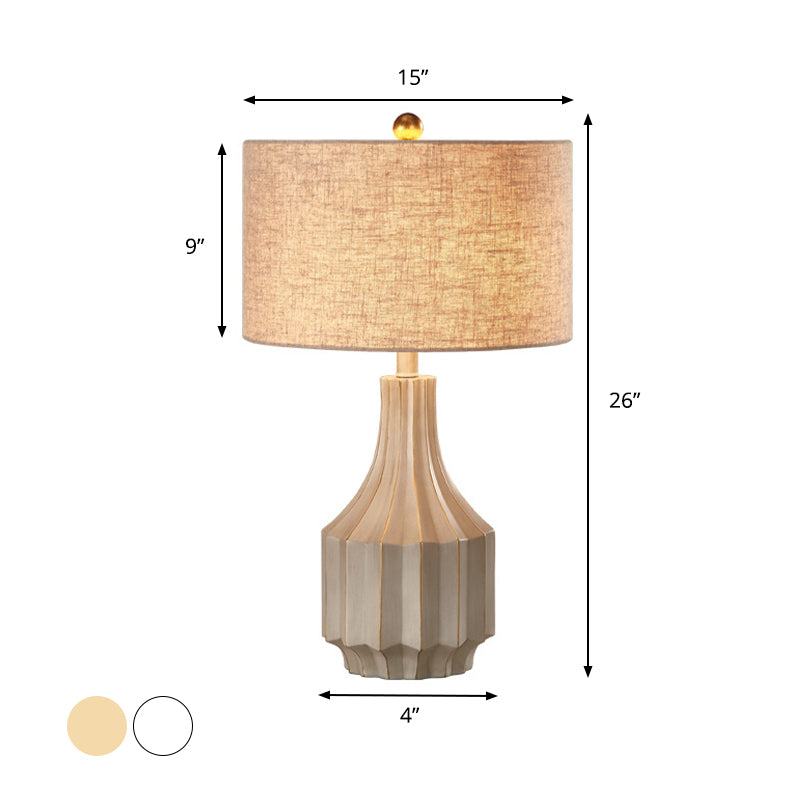 1-Light Fabric Table Lamp Lodge Beige/White Round Bedroom Nightstand Light with Pot Base Clearhalo 'Lamps' 'Table Lamps' Lighting' 786167