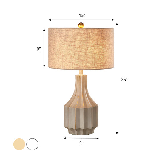1-Light Fabric Table Lamp Lodge Beige/White Round Bedroom Nightstand Light with Pot Base Clearhalo 'Lamps' 'Table Lamps' Lighting' 786167