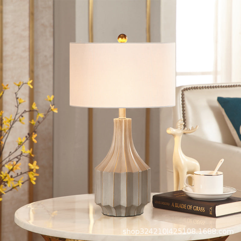 1-Light Fabric Table Lamp Lodge Beige/White Round Bedroom Nightstand Light with Pot Base White Clearhalo 'Lamps' 'Table Lamps' Lighting' 786168
