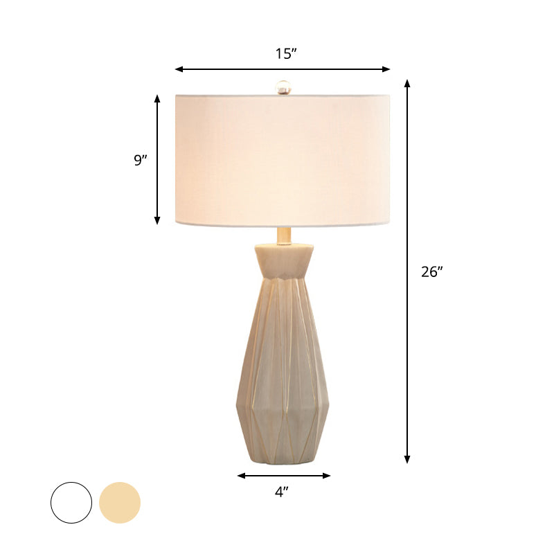 Countryside Vase Table Light Single Bulb Ceramic Night Lighting with White/Beige Round Shade Clearhalo 'Lamps' 'Table Lamps' Lighting' 786175