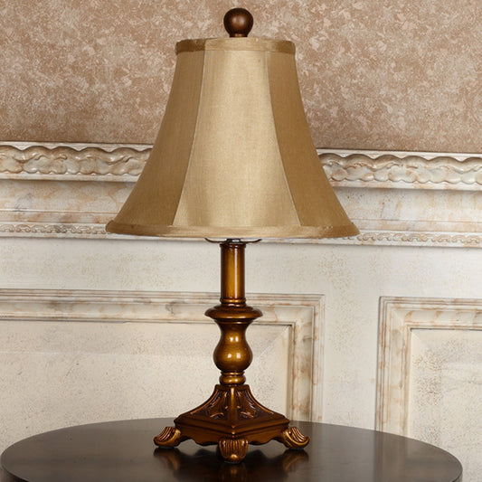 Khaki Flare Nightstand Lamp Traditional Fabric Single-Bulb Family Room Table Light Khaki Clearhalo 'Lamps' 'Table Lamps' Lighting' 786188