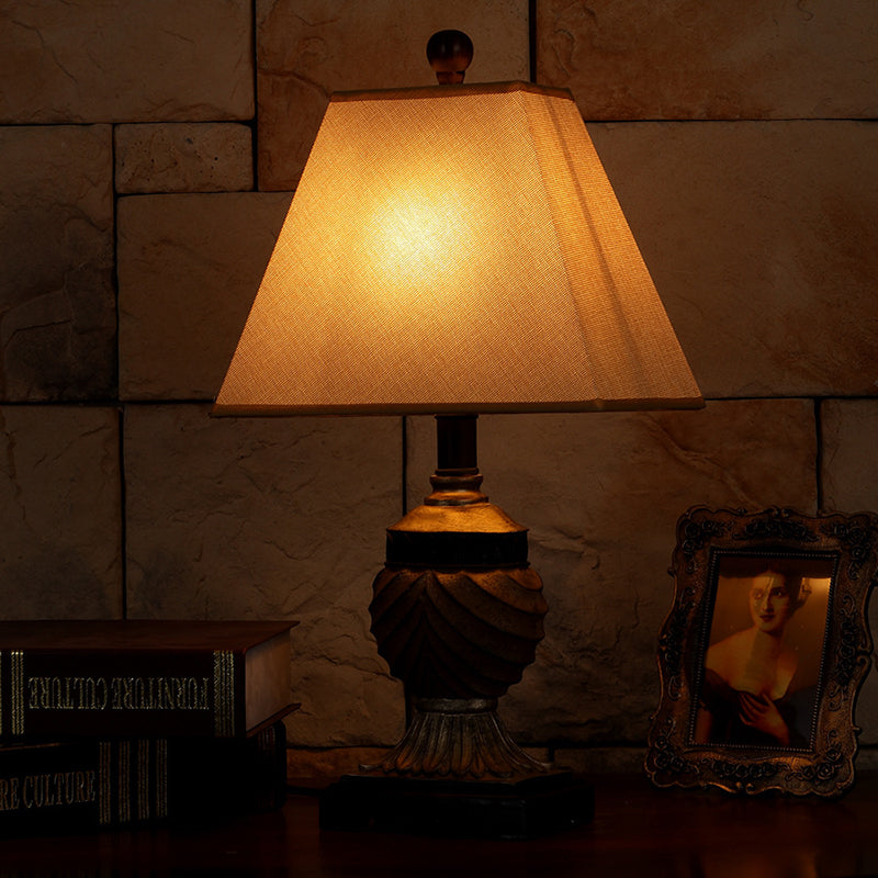 Retro Pinecone Ball Table Lamp 1 Head Resin Nightstand Light with Trapezoid Fabric Shade in Beige Beige Clearhalo 'Lamps' 'Table Lamps' Lighting' 786192