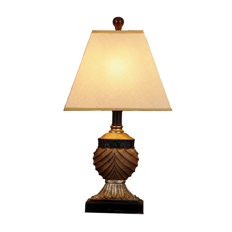 Retro Pinecone Ball Table Lamp 1 Head Resin Nightstand Light with Trapezoid Fabric Shade in Beige Clearhalo 'Lamps' 'Table Lamps' Lighting' 786194