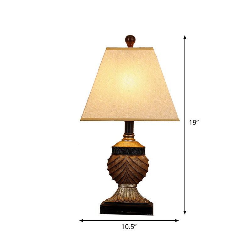Retro Pinecone Ball Table Lamp 1 Head Resin Nightstand Light with Trapezoid Fabric Shade in Beige Clearhalo 'Lamps' 'Table Lamps' Lighting' 786195