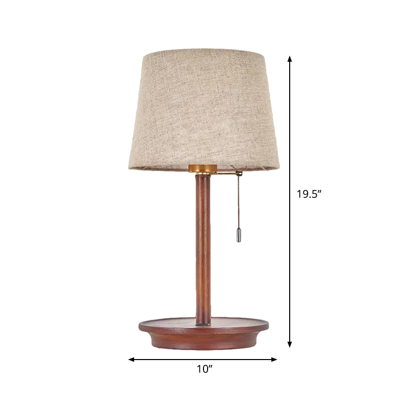 1-Light Bucket Pull Chain Night Lamp Rural Flaxen Fabric Table Light with USB Charging Port Clearhalo 'Lamps' 'Table Lamps' Lighting' 786203