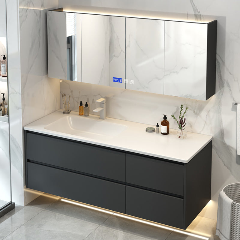 Wall Mount Sink Included Sink Vanity with Mirror Faucet for Bathroom Vanity & Faucet & Smart Medicine Cabinet Black Clearhalo 'Bathroom Remodel & Bathroom Fixtures' 'Bathroom Vanities' 'bathroom_vanities' 'Home Improvement' 'home_improvement' 'home_improvement_bathroom_vanities' 7862597
