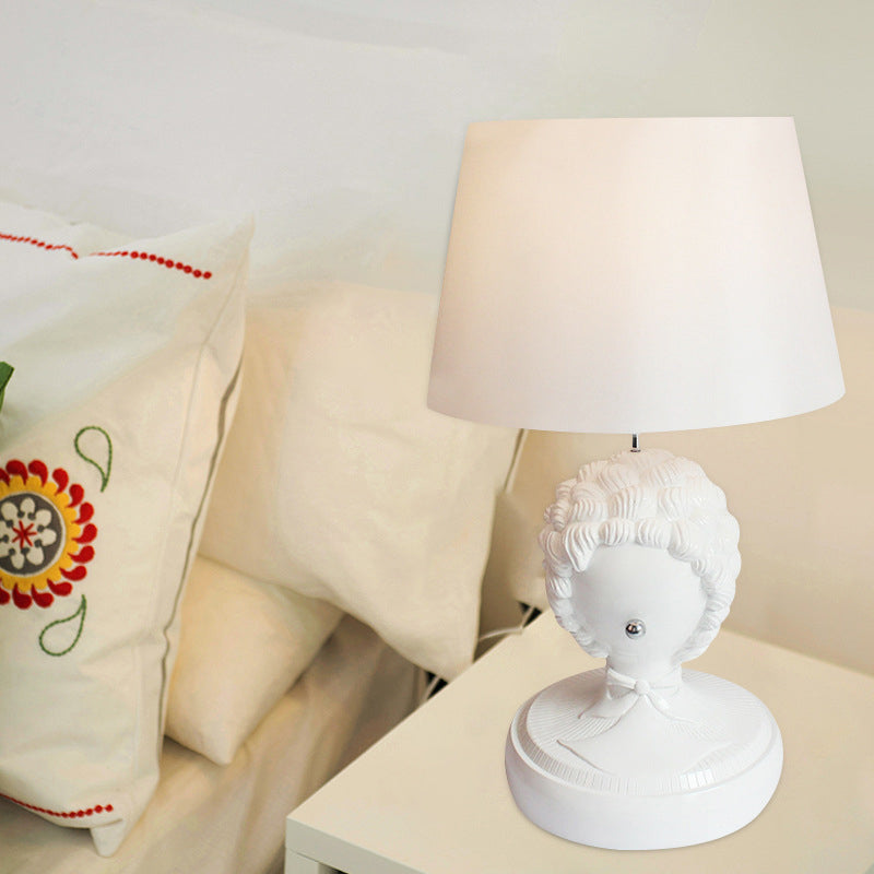 White 1 Bulb Table Light Retro Resin Roman Statue Nightstand Lamp with Fabric Lampshade White Clearhalo 'Lamps' 'Table Lamps' Lighting' 786268