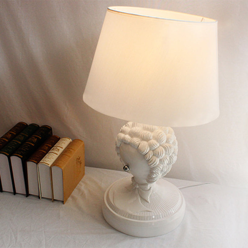White 1 Bulb Table Light Retro Resin Roman Statue Nightstand Lamp with Fabric Lampshade Clearhalo 'Lamps' 'Table Lamps' Lighting' 786269
