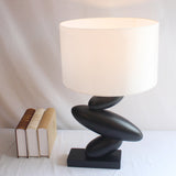 Single Straight Sided Shade Night Lamp Countryside White Fabric Table Lamp with Black Resin Cobble Base Clearhalo 'Lamps' 'Table Lamps' Lighting' 786273