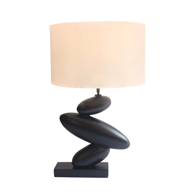Single Straight Sided Shade Night Lamp Countryside White Fabric Table Lamp with Black Resin Cobble Base Clearhalo 'Lamps' 'Table Lamps' Lighting' 786274