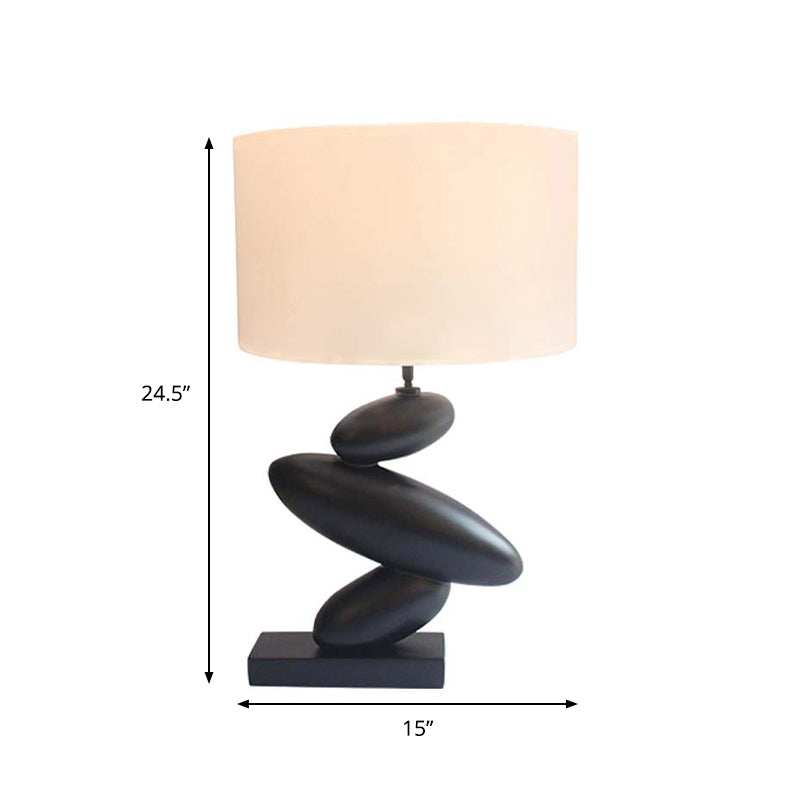 Single Straight Sided Shade Night Lamp Countryside White Fabric Table Lamp with Black Resin Cobble Base Clearhalo 'Lamps' 'Table Lamps' Lighting' 786275