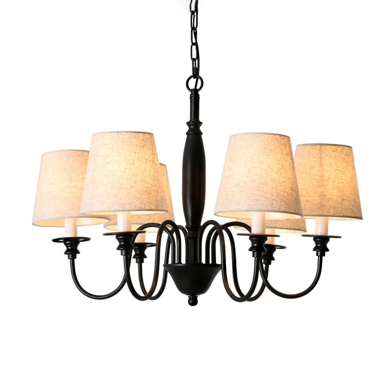 Black 6 Heads Chandelier Lighting Country Fabric Tapered Hanging Pendant Light with Swooping Arm Clearhalo 'Ceiling Lights' 'Chandeliers' Lighting' options 786278