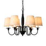 Black 6 Heads Chandelier Lighting Country Fabric Tapered Hanging Pendant Light with Swooping Arm Clearhalo 'Ceiling Lights' 'Chandeliers' Lighting' options 786278