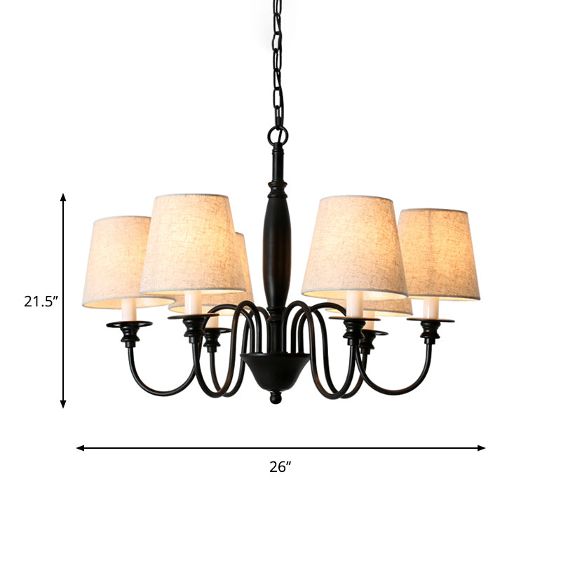 Black 6 Heads Chandelier Lighting Country Fabric Tapered Hanging Pendant Light with Swooping Arm Clearhalo 'Ceiling Lights' 'Chandeliers' Lighting' options 786279